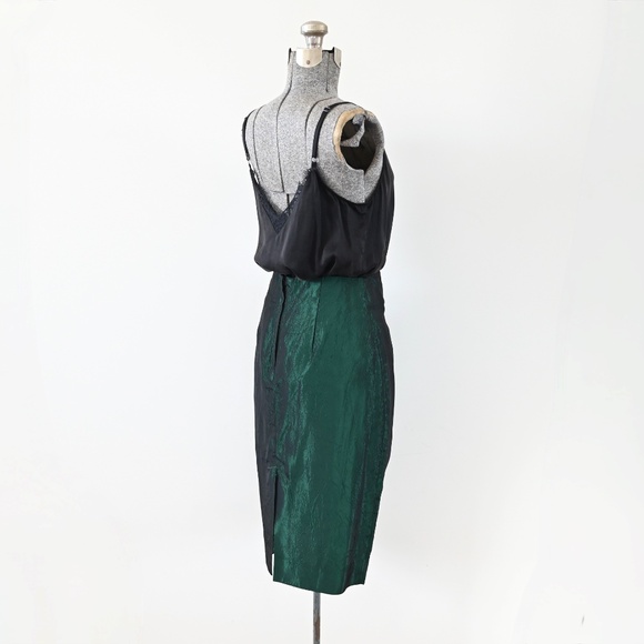 1980s B.B. Collections by BarbaraBarbara Iridescent Shimmery Green Disco Skirt - Picture 8 of 12